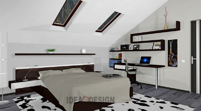 Design project of bedroom furniture in the attic