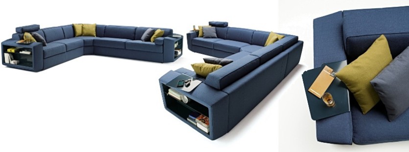 Corner sofa with armrests