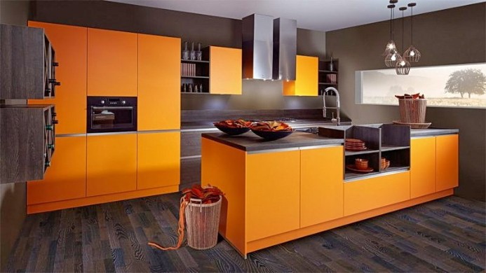 Kitchen with orange facade Moscow