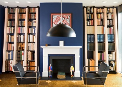 Bookshelves with fireplace