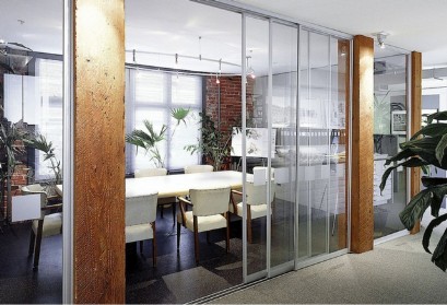 Sliding glass partition in the office