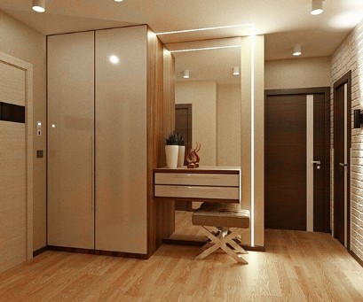 Hallway closet with mirror and drawers