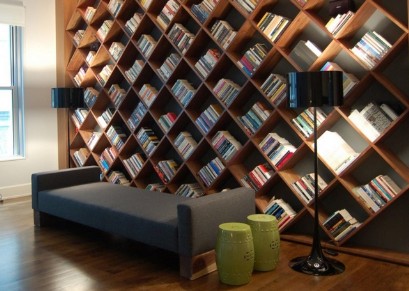 Wall of bookshelves
